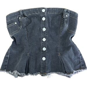 BDG Denim Corset Tube Top XL Button Front Lace Up Back